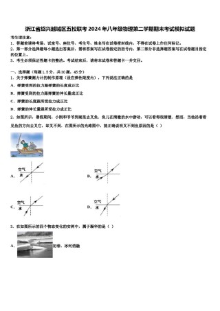 浙江省绍兴越城区五校联考2024年八年级物理第二学期期末考试模拟试题含解析.doc