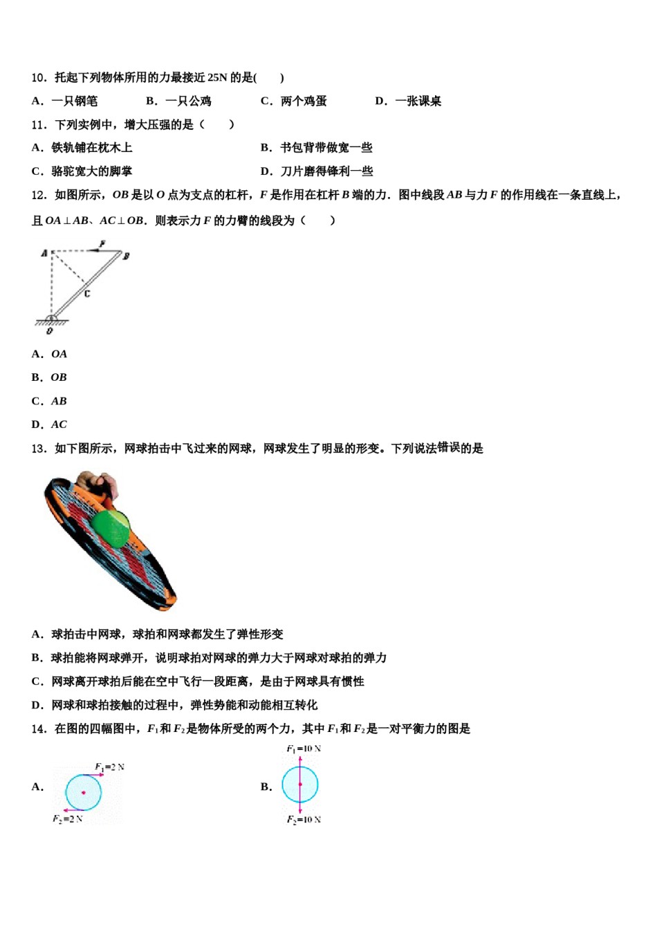 浙江省诸暨市开放双语学校2024年物理八下期末经典模拟试题含解析.doc_第3页