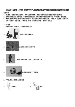 浙江省（温州）2023-2024学年八年级物理第二学期期末质量跟踪监视模拟试题含解析.doc