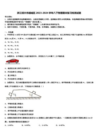 浙江绍兴市越城区2023-2024学年八下物理期末复习检测试题含解析.doc