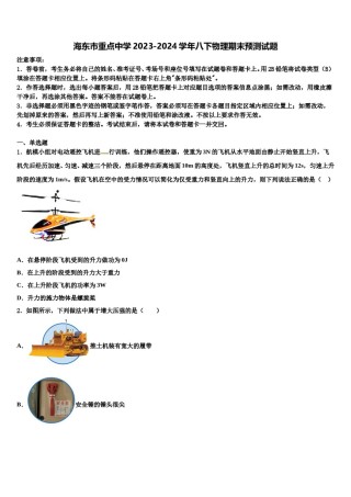 海东市重点中学2023-2024学年八下物理期末预测试题含解析.doc
