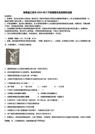 海南省三亚市2024年八下物理期末监测模拟试题含解析.doc
