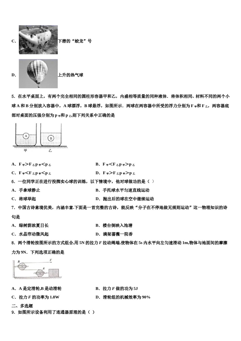 海南省儋州三中学2024年八年级物理第二学期期末学业水平测试试题含解析.doc_第2页