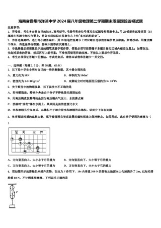 海南省儋州市洋浦中学2024届八年级物理第二学期期末质量跟踪监视试题含解析.doc