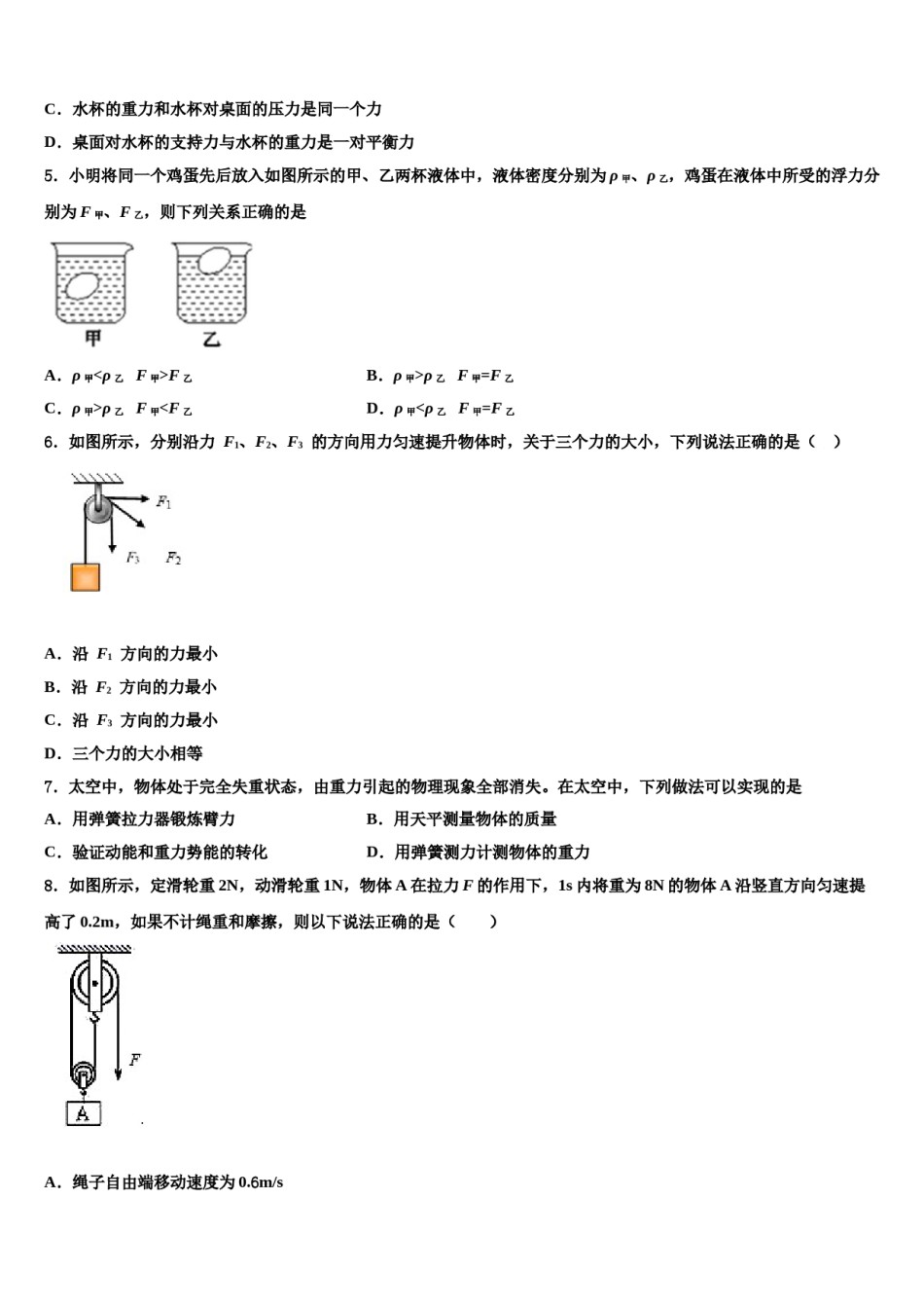 海南省海南枫叶国际学校2024届物理八下期末学业质量监测模拟试题含解析.doc_第2页