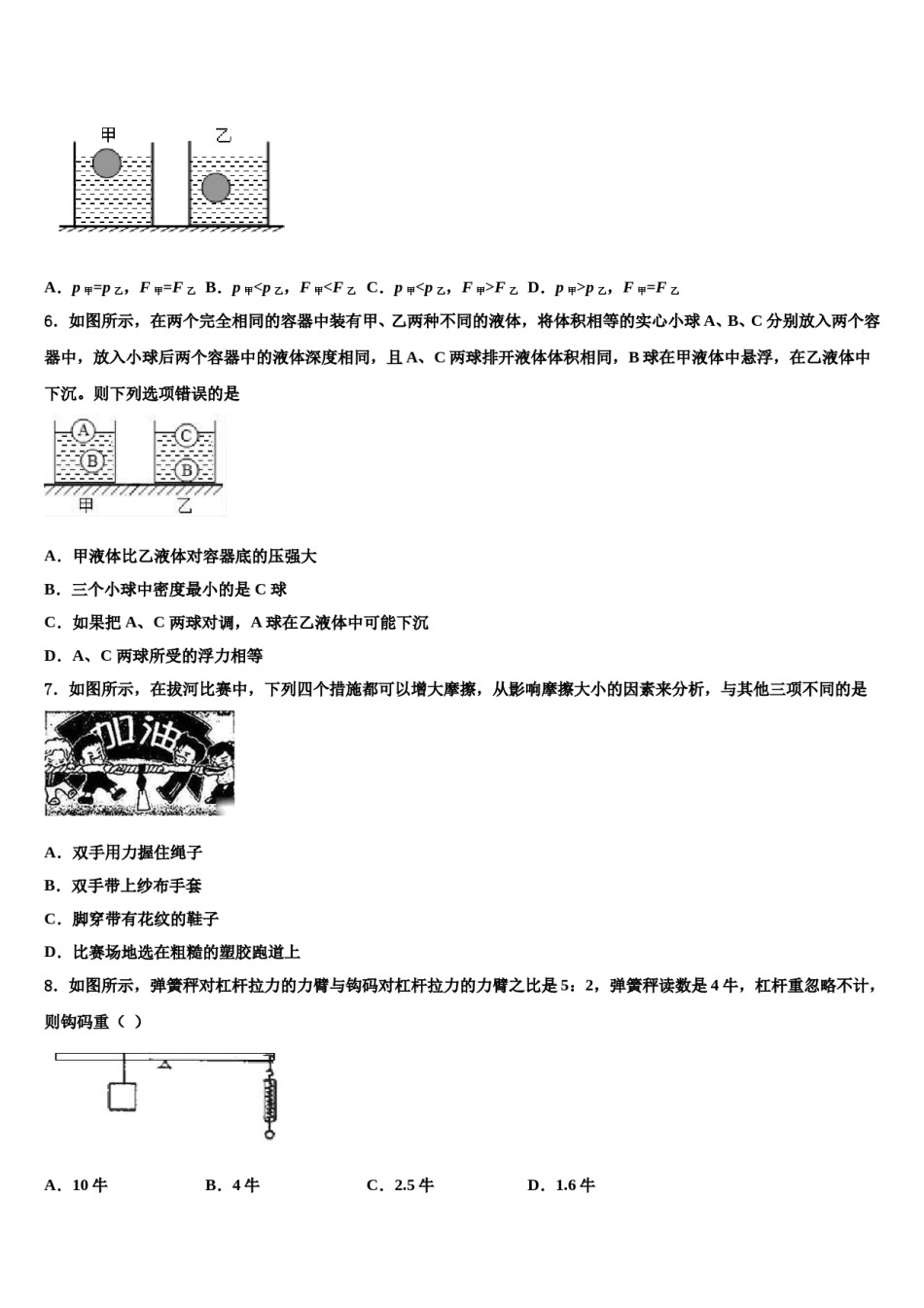 海南省海口市第十四中学2024年物理八下期末监测模拟试题含解析.doc_第2页