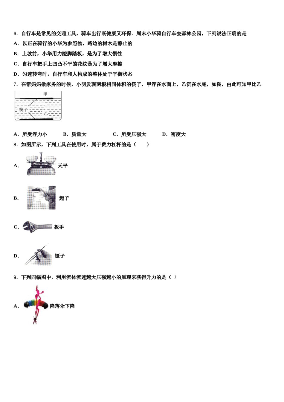 海南省白沙县2024年八下物理期末学业质量监测模拟试题含解析.doc_第2页