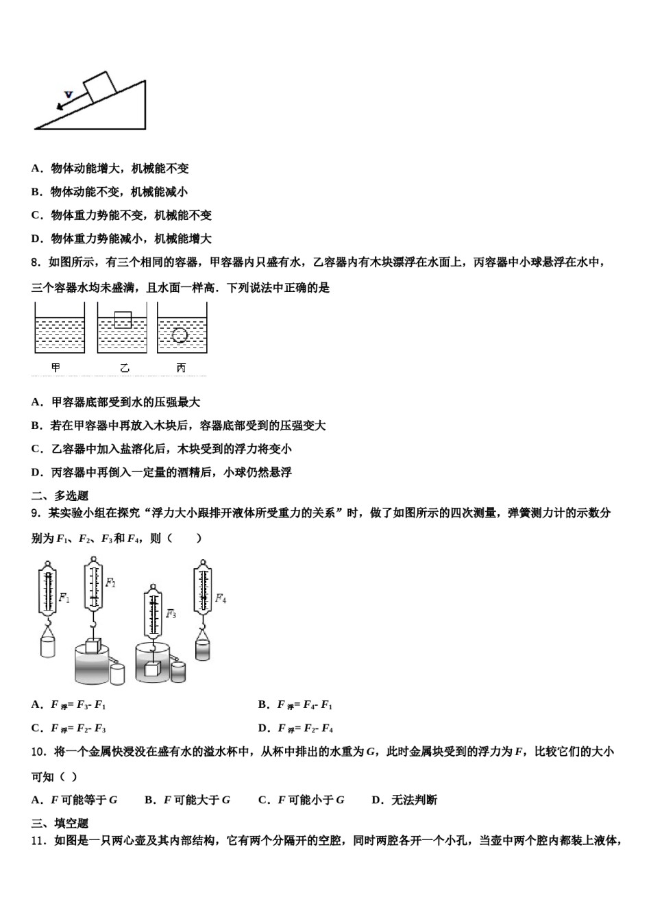海南省重点中学2024年八下物理期末统考试题含解析.doc_第2页