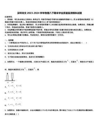 深圳龙文2023-2024学年物理八下期末学业质量监测模拟试题含解析.doc