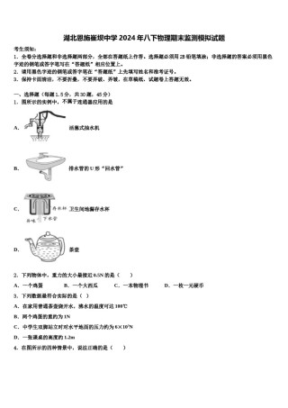 湖北恩施崔坝中学2024年八下物理期末监测模拟试题含解析.doc