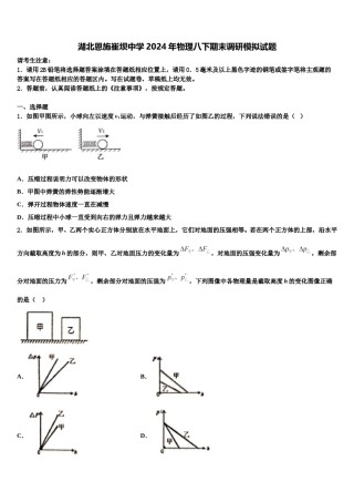 湖北恩施崔坝中学2024年物理八下期末调研模拟试题含解析.doc