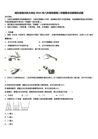 湖北恩施沐抚大峡谷2024年八年级物理第二学期期末经典模拟试题含解析.doc