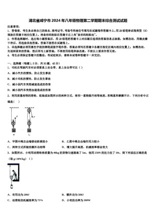 湖北省咸宁市2024年八年级物理第二学期期末综合测试试题含解析.doc