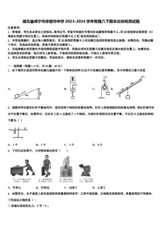 湖北省咸宁市赤壁市中学2023-2024学年物理八下期末达标检测试题含解析.doc