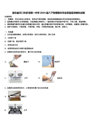 湖北省天门市多宝镇一中学2024届八下物理期末学业质量监测模拟试题含解析.doc