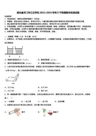 湖北省天门市江汉学校2023-2024学年八下物理期末检测试题含解析.doc