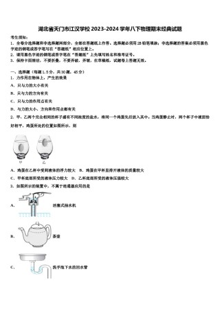 湖北省天门市江汉学校2023-2024学年八下物理期末经典试题含解析.doc