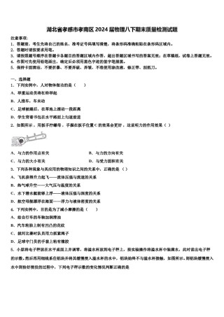 湖北省孝感市孝南区2024届物理八下期末质量检测试题含解析.doc