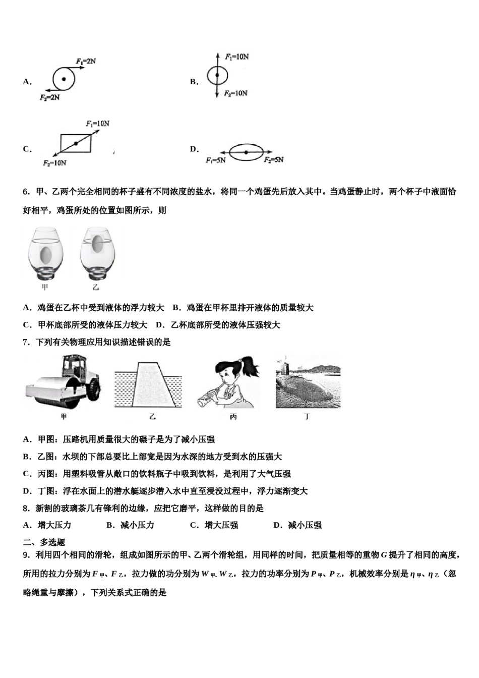 湖北省孝感市孝南区十校联谊2023-2024学年物理八下期末检测模拟试题含解析.doc_第2页