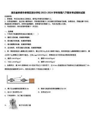 湖北省孝感市孝南区部分学校2023-2024学年物理八下期末考试模拟试题含解析.doc