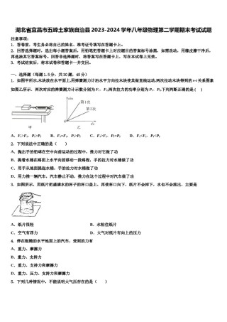 湖北省宜昌市五峰土家族自治县2023-2024学年八年级物理第二学期期末考试试题含解析.doc