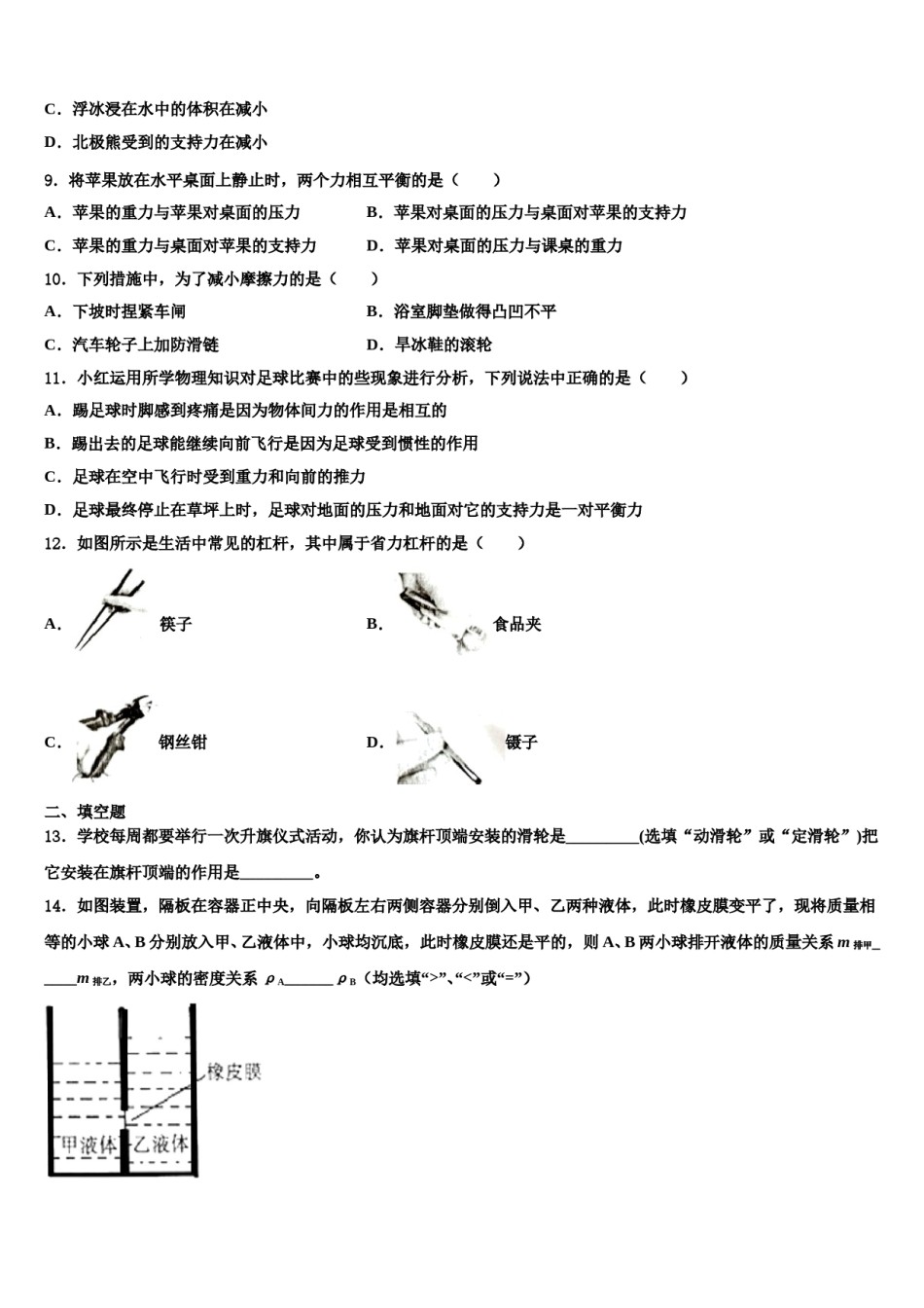 湖北省宜昌市外国语初级中学2024年八下物理期末学业质量监测试题含解析.doc_第2页