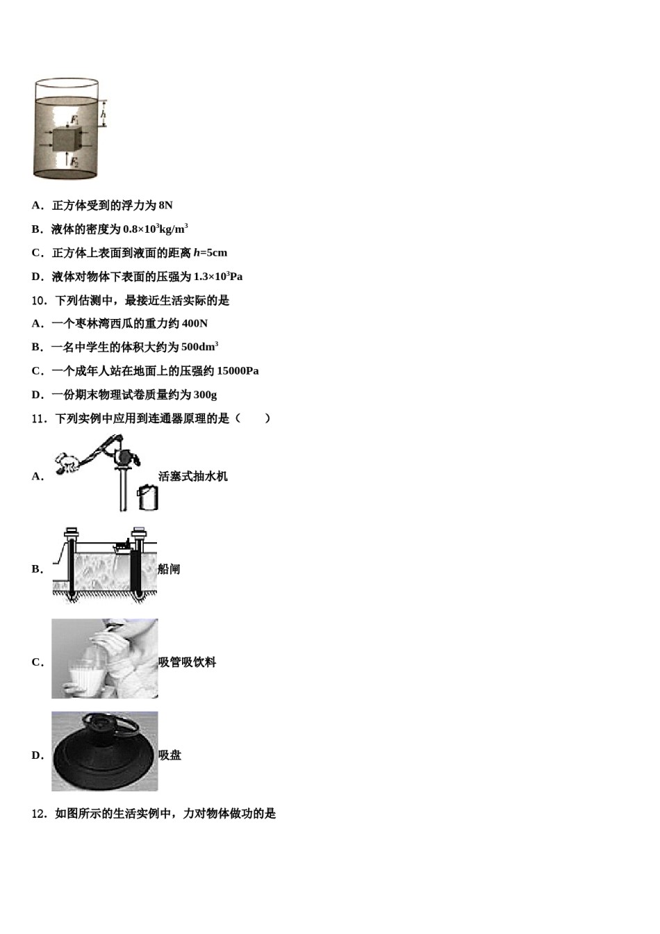 湖北省宜昌市当阳市2024年物理八下期末复习检测模拟试题含解析.doc_第3页