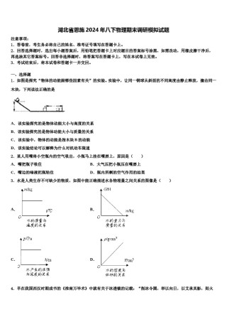 湖北省恩施2024年八下物理期末调研模拟试题含解析.doc