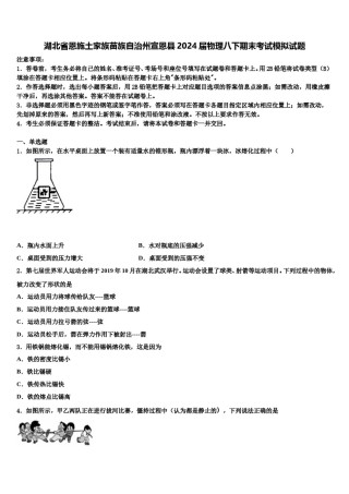 湖北省恩施土家族苗族自治州宣恩县2024届物理八下期末考试模拟试题含解析.doc