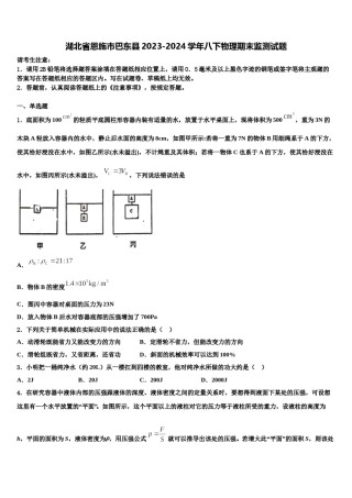 湖北省恩施市巴东县2023-2024学年八下物理期末监测试题含解析.doc