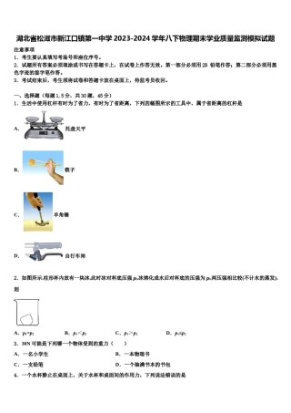 湖北省松滋市新江口镇第一中学2023-2024学年八下物理期末学业质量监测模拟试题含解析.doc