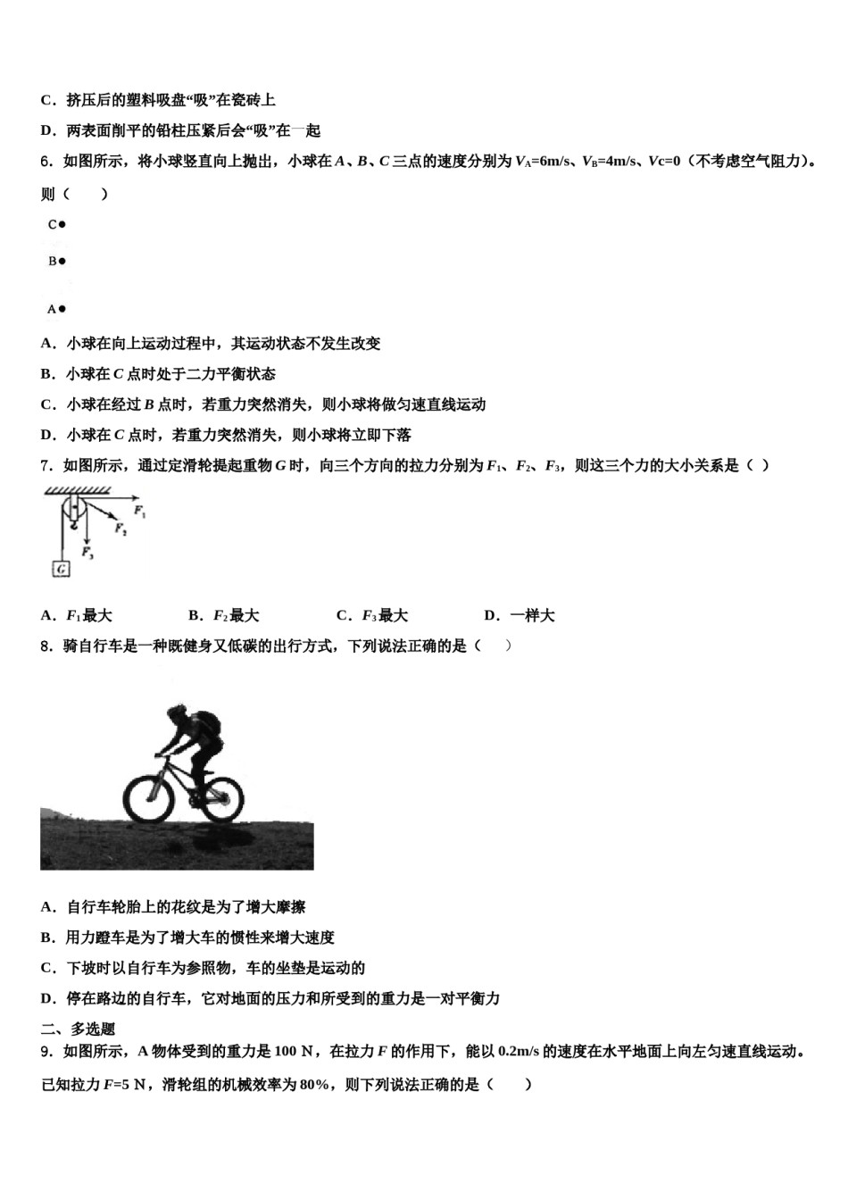 湖北省枣阳市吴店镇清潭第一中学2023-2024学年物理八下期末综合测试模拟试题含解析.doc_第2页