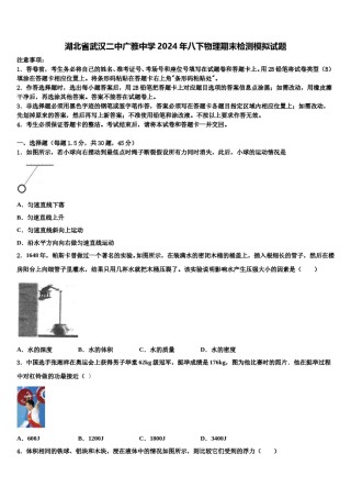 湖北省武汉二中广雅中学2024年八下物理期末检测模拟试题含解析.doc