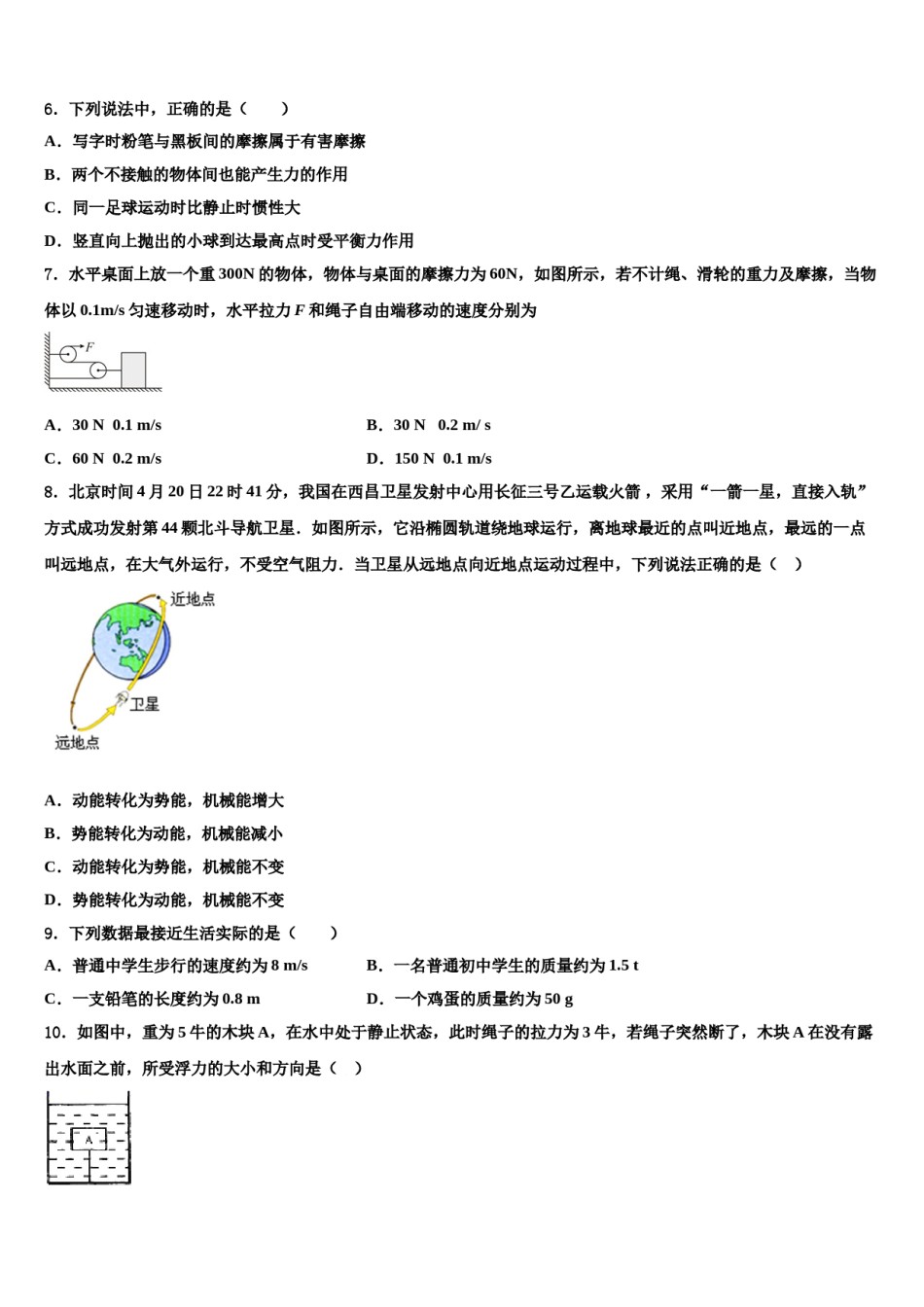 湖北省武汉六中上智中学2024年物理八下期末联考试题含解析.doc_第2页