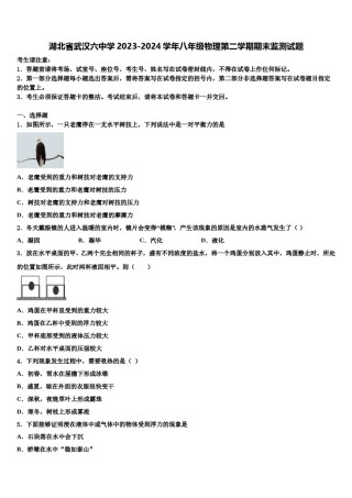 湖北省武汉六中学2023-2024学年八年级物理第二学期期末监测试题含解析.doc