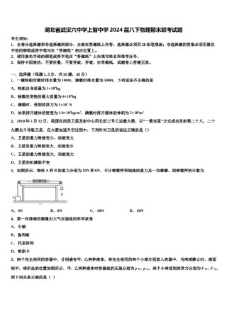 湖北省武汉六中学上智中学2024届八下物理期末联考试题含解析.doc
