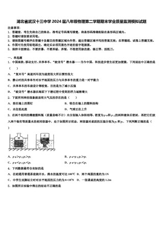 湖北省武汉十三中学2024届八年级物理第二学期期末学业质量监测模拟试题含解析.doc
