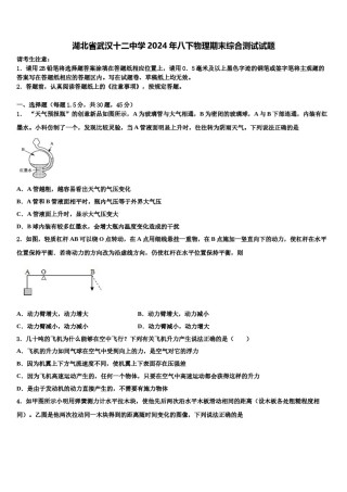 湖北省武汉十二中学2024年八下物理期末综合测试试题含解析.doc