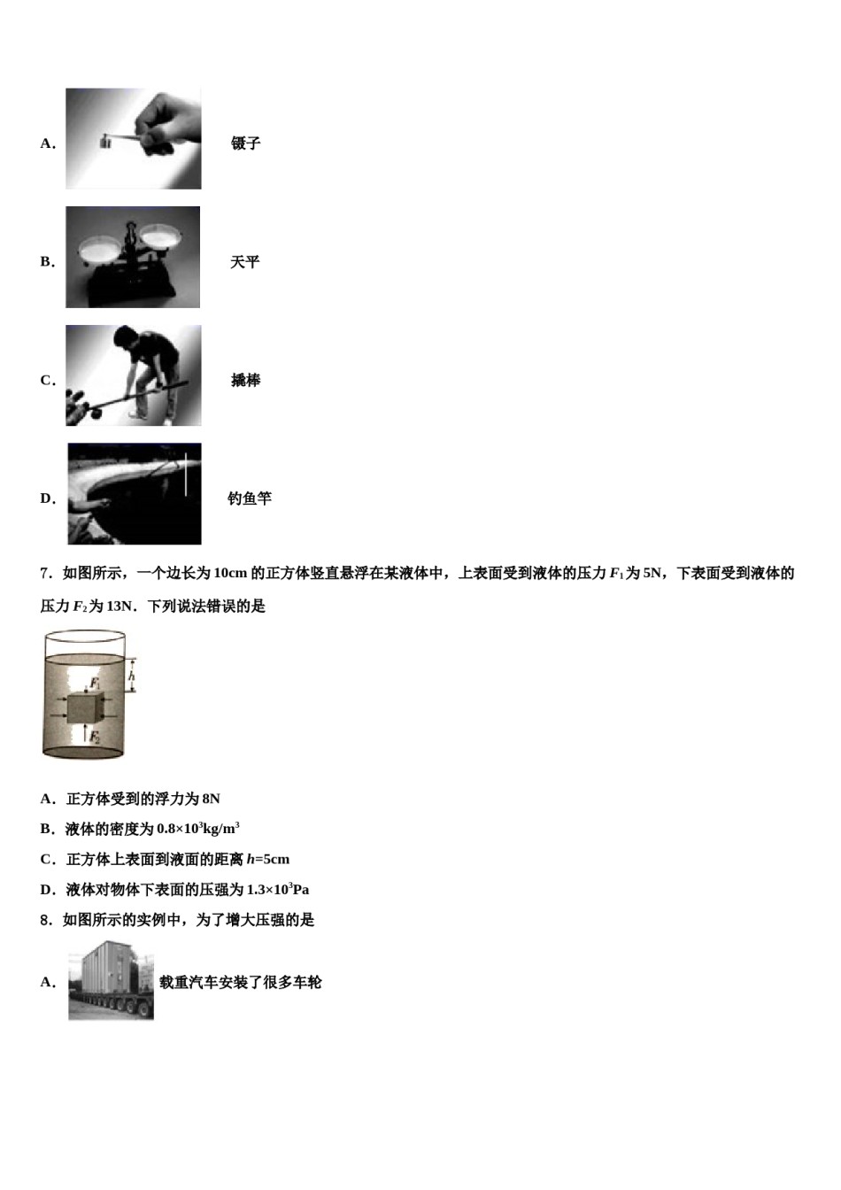 湖北省武汉外国语学校2023-2024学年物理八下期末学业水平测试试题含解析.doc_第2页