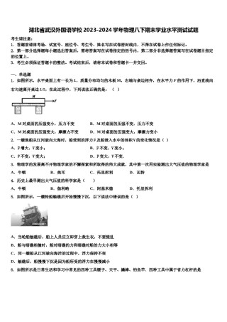 湖北省武汉外国语学校2023-2024学年物理八下期末学业水平测试试题含解析.doc