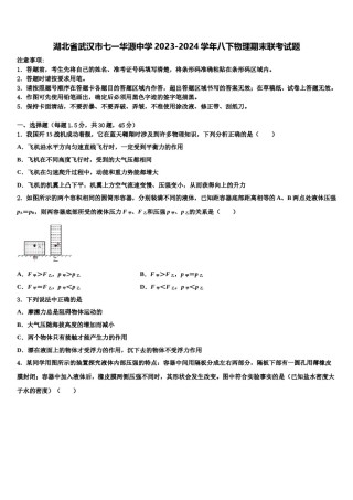 湖北省武汉市七一华源中学2023-2024学年八下物理期末联考试题含解析.doc