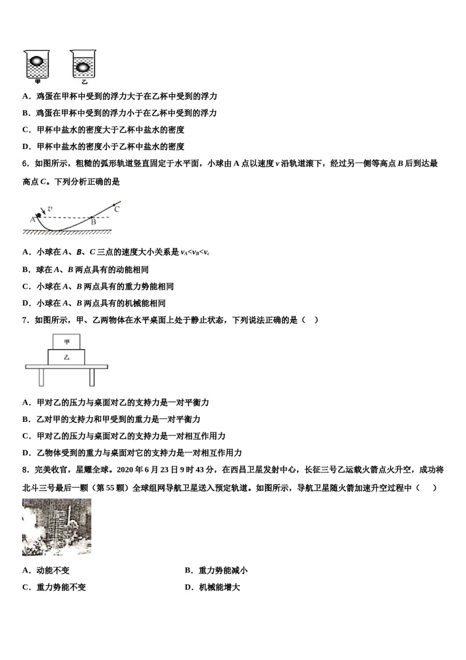湖北省武汉市华中学师范大第一附属中学2024届八下物理期末教学质量检测模拟试题含解析.doc_第2页