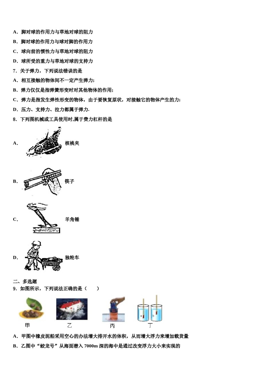 湖北省武汉市新洲区2023-2024学年八年级物理第二学期期末联考模拟试题含解析.doc_第2页