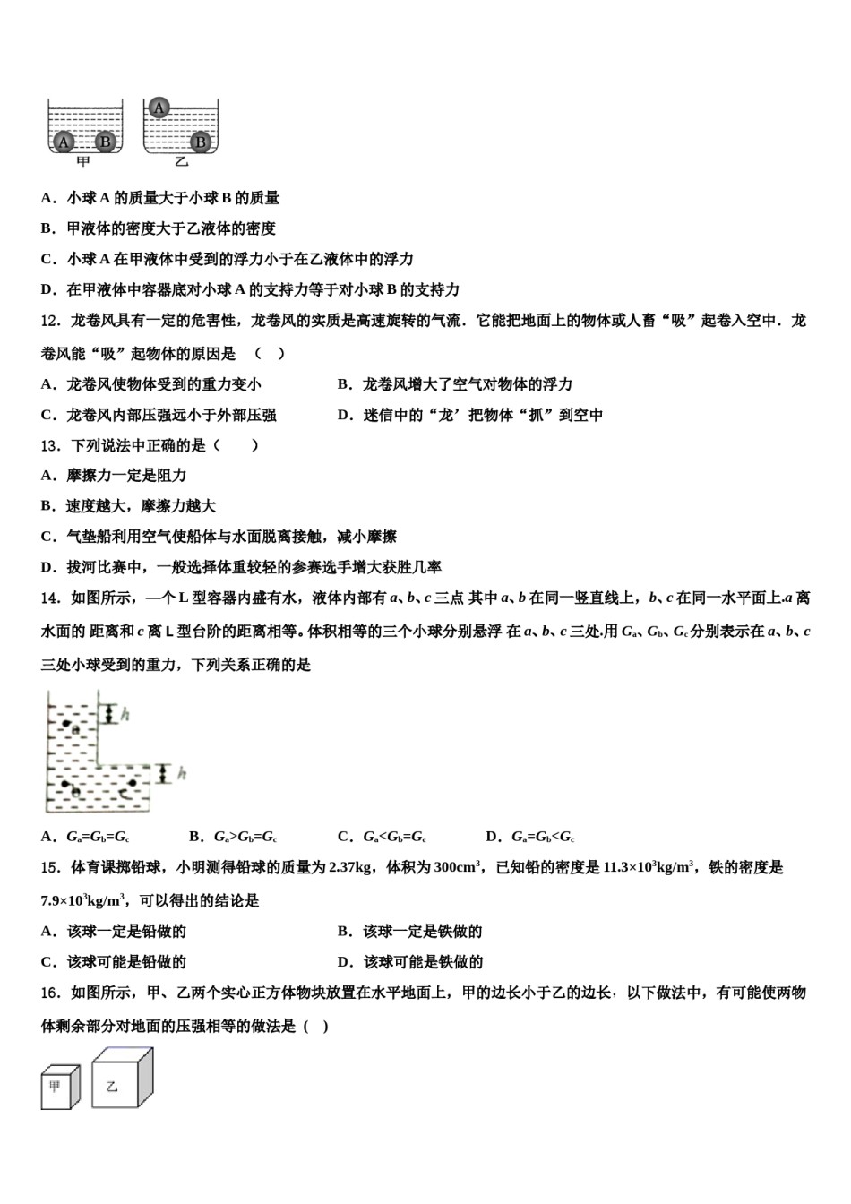 湖北省武汉市武汉第六十四中学2024届物理八下期末监测模拟试题含解析.doc_第3页