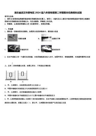 湖北省武汉市蔡甸区2024届八年级物理第二学期期末经典模拟试题含解析.doc
