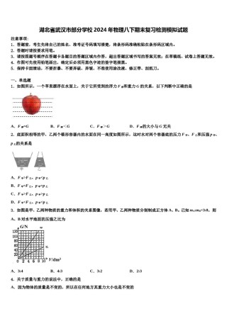 湖北省武汉市部分学校2024年物理八下期末复习检测模拟试题含解析.doc