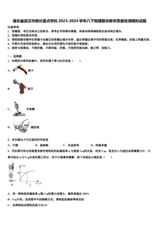 湖北省武汉市部分重点学校2023-2024学年八下物理期末教学质量检测模拟试题含解析.doc