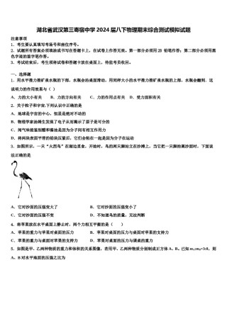 湖北省武汉第三寄宿中学2024届八下物理期末综合测试模拟试题含解析.doc