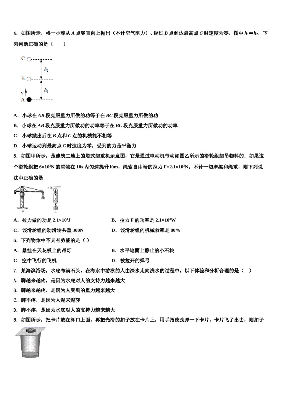 湖北省潜江市十校联考2024年物理八下期末统考模拟试题含解析.doc_第2页