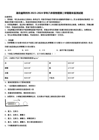 湖北省荆州市2023-2024学年八年级物理第二学期期末监测试题含解析.doc